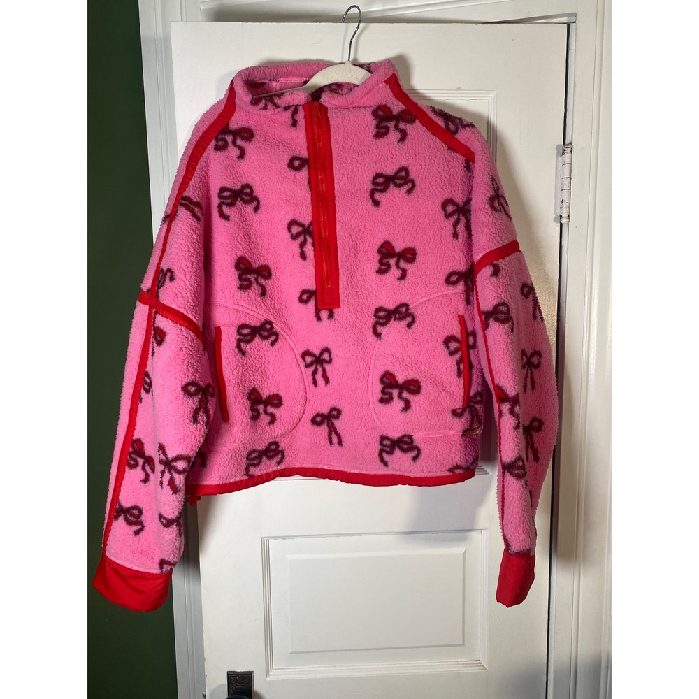 Simply southern pink and red bows fleece pullover quarter buttons with pockets
